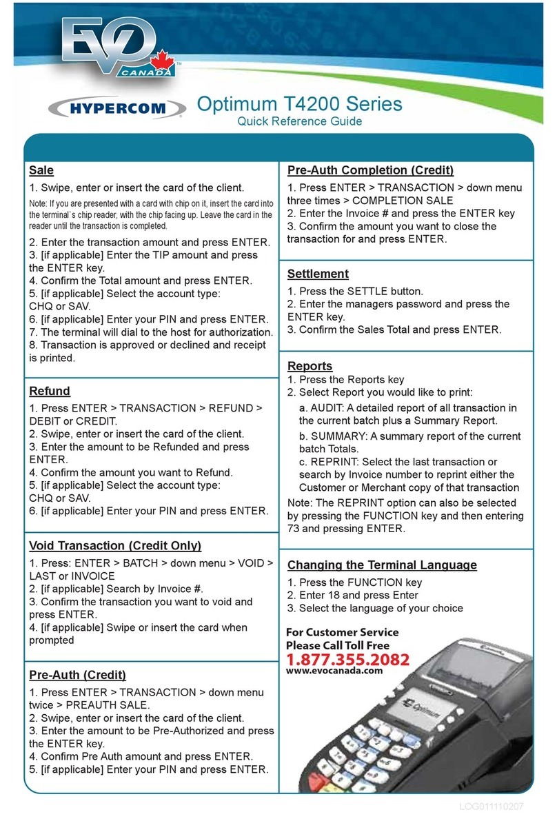 Hypercom Optinum T4200 Series Quick reference guide