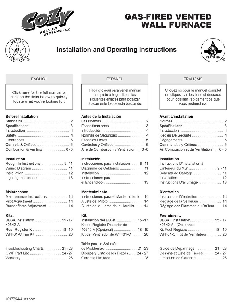 COZY W255G Installation and operating instructions