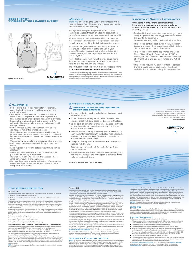 Plantronics CS55 MICRO quick start guide