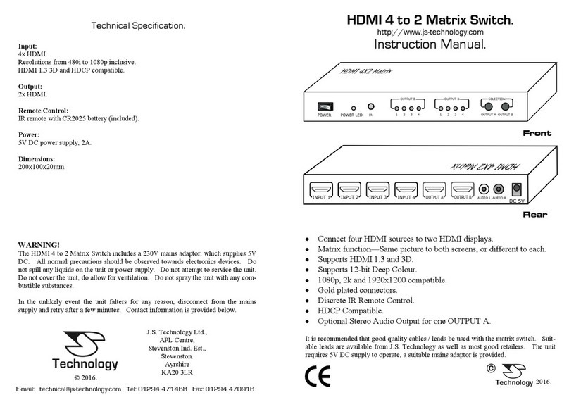 Technologies HDMI 4 TO 2 MATRIX SWITCH instruction manual