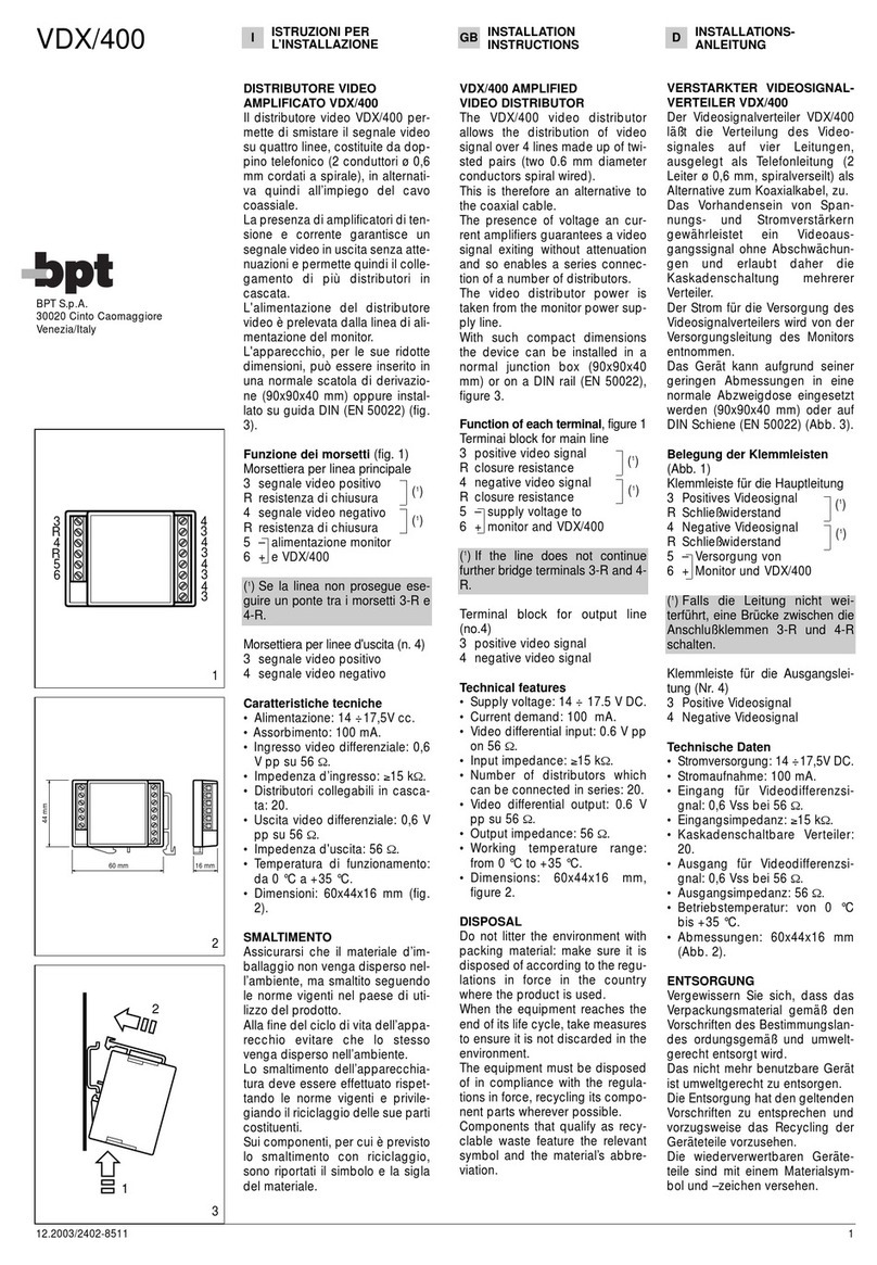Bpt VDX/400 installation instructions