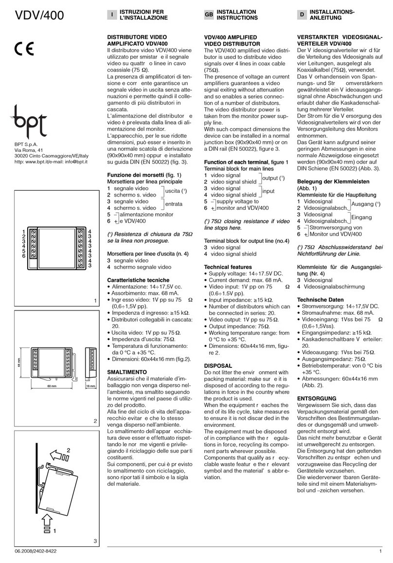 Bpt VDV/400 installation instructions