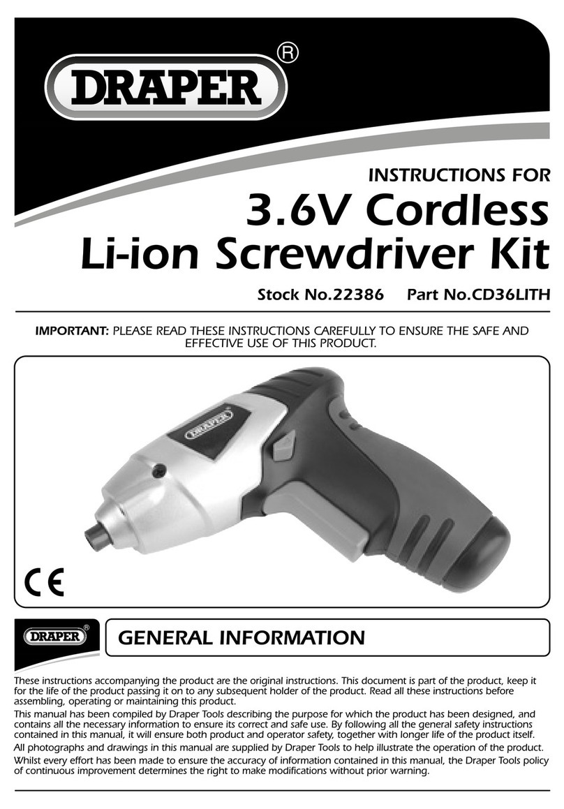 Draper 3.6V CORDLESS LI-ION SCREWDRIVER KIT User manual