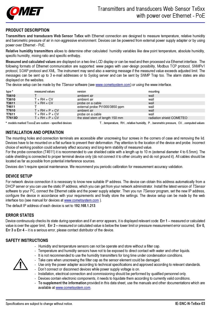 Comet T3610 Installation and operation