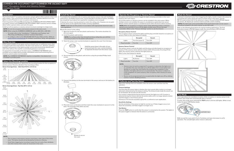 Crestron Zum ZUMMESH-PIR-OCCUPANCY-BATT User manual