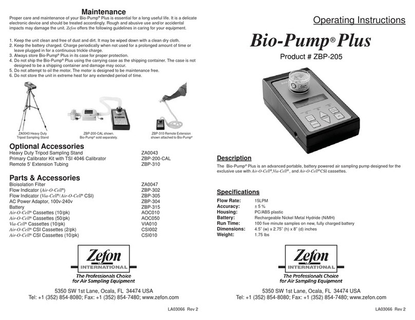 Zefon International Bio-Pump Plus operating instructions