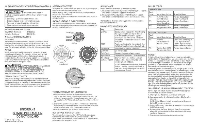 GE 36 ELECTRIC RADIANT COOKTOP ZEU36R Operating and installation instructions GE 36 ELECTRIC RADIANT COOKTOP ZEU36R Operating and installation instructions