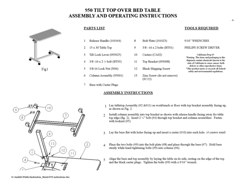 AmFab TILT TOP OVER BED TABLE Assembly and operating instructions