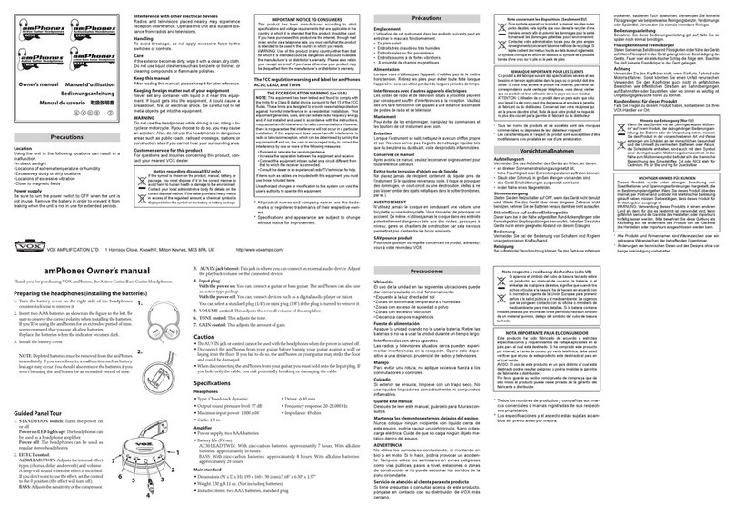 VOX Amplification AmPhones LEAD owner's manual VOX Amplification AmPhones LEAD owner's manual