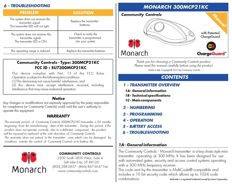 Community Controls Monarch 300MCP21KC User manual