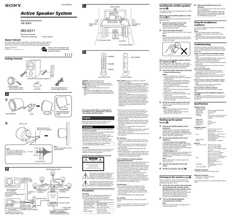 Sony SRS-D511 operating instructions