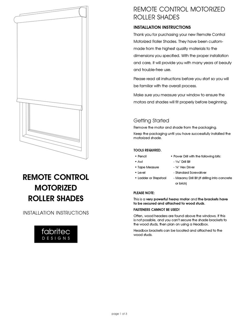 Fabritec designs REMOTE CONTROL MOTORIZED ROLLER SHADES User manual Fabritec designs REMOTE CONTROL MOTORIZED ROLLER SHADES User manual