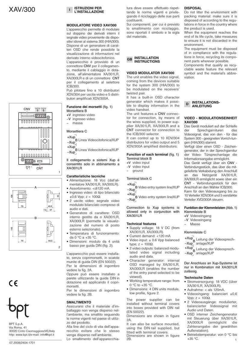 Bpt XAV/300 installation instructions