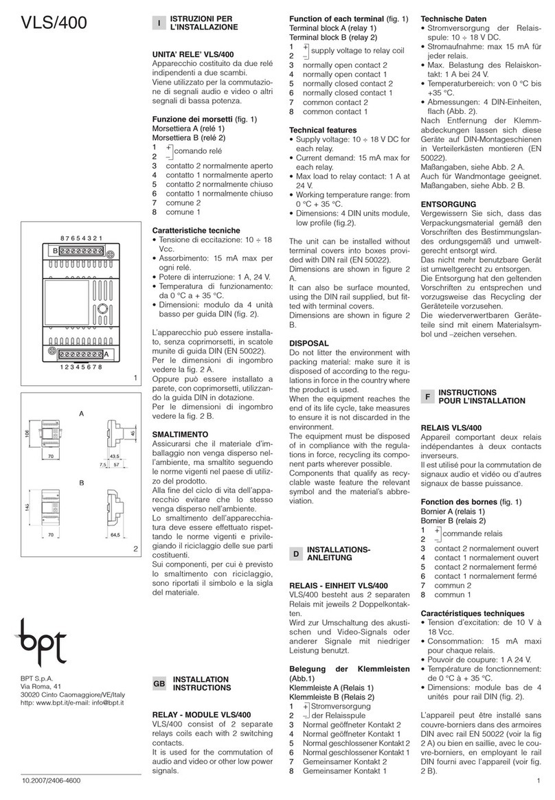 Bpt VLS/400 installation instructions
