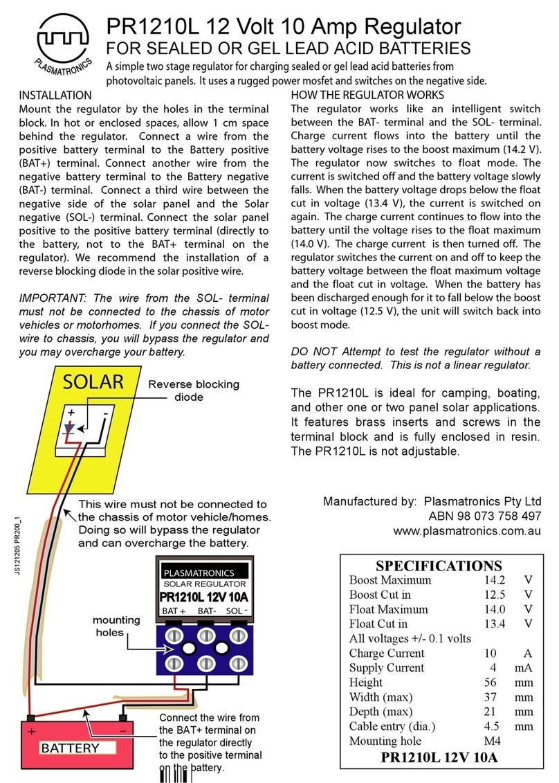 Plasmatronics PR1210L Installation instructions manual