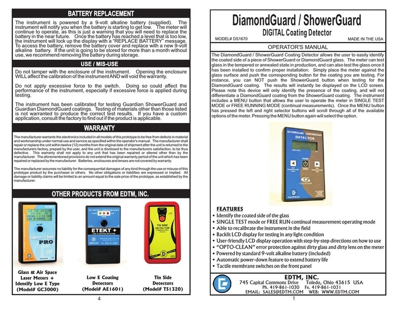 EDTM DiamondGuard/ShowerGuard DS1670 Operator's manual