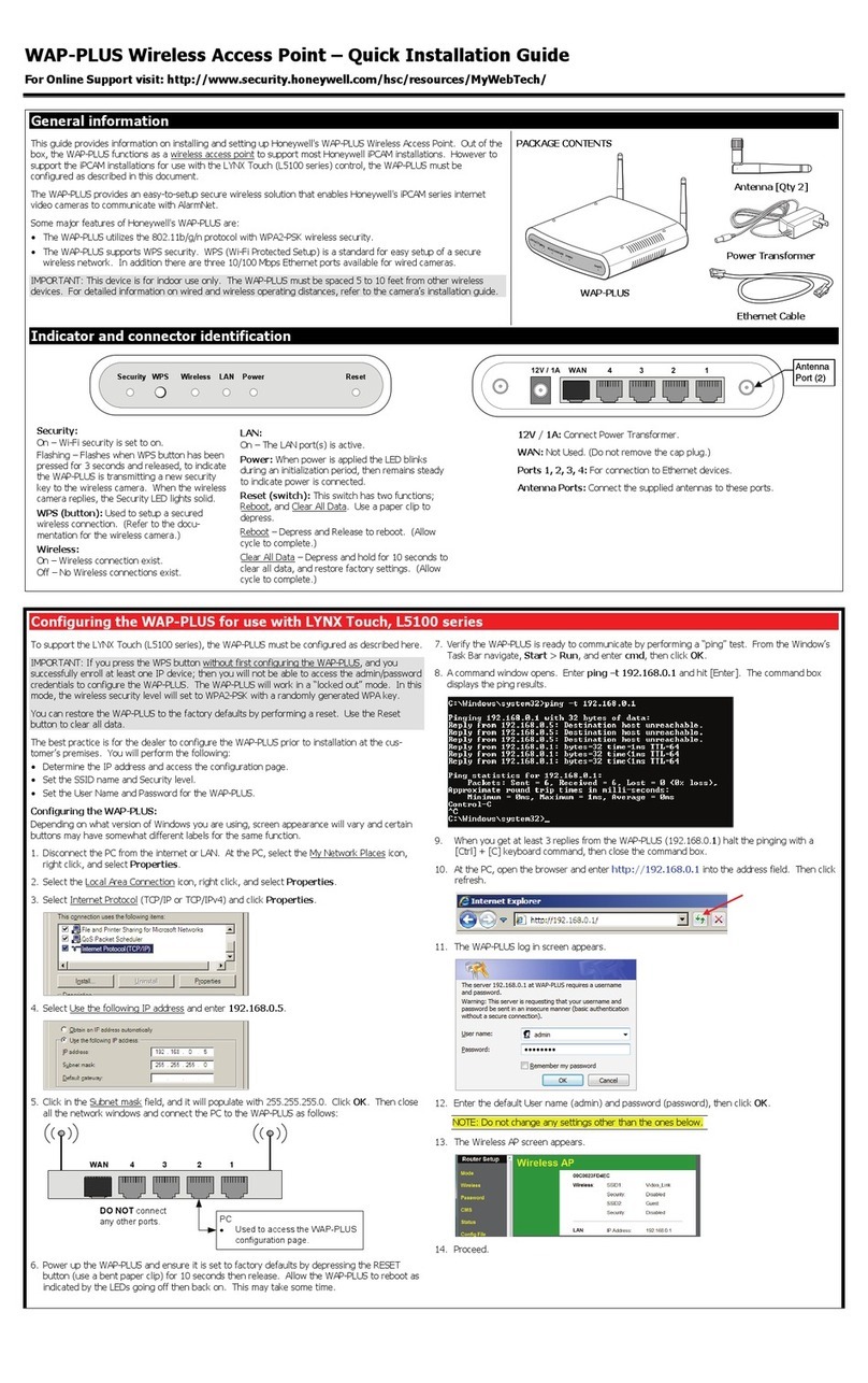 Honeywell WAP-PLUS Quick installation guide