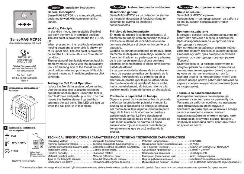 Teletek electronics SensoMAG MCP50 installation instructions Teletek electronics SensoMAG MCP50 installation instructions