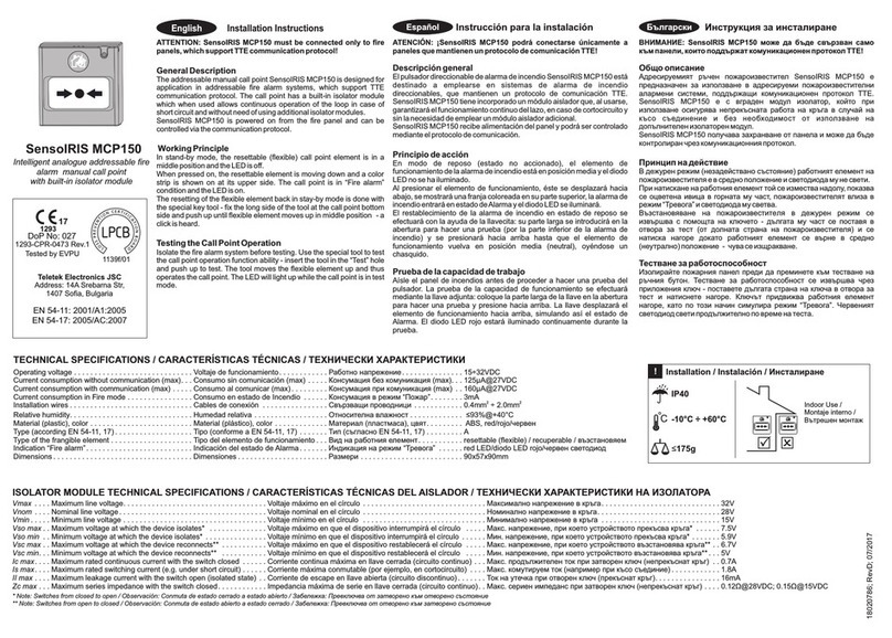 Teletek electronics SensoIRIS MCP150 installation instructions