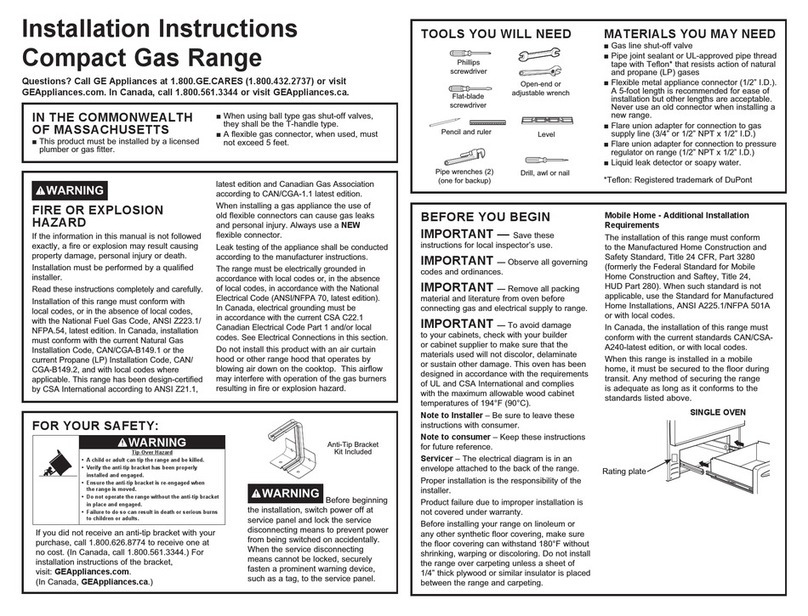 GE RGAS200 User manual