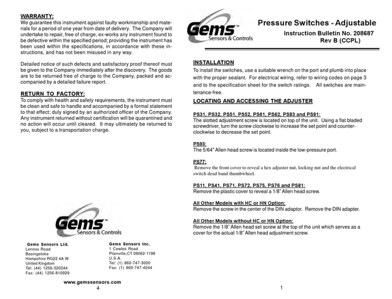 Gems PS31 Instruction bulletin