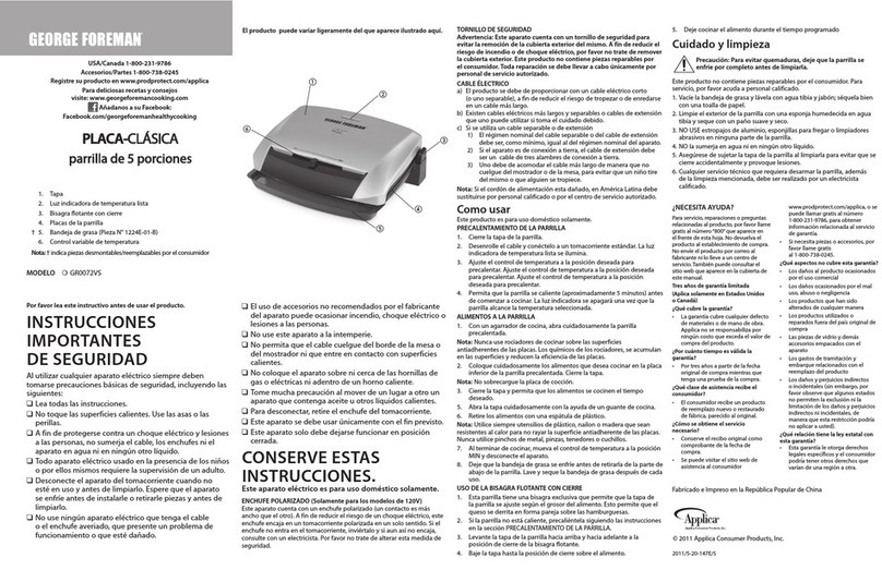 George Foreman GR0072VS User manual