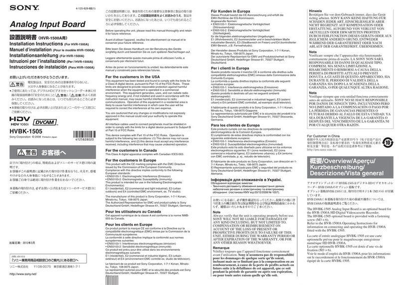 Sony HDV HVBK-1505 installation instructions