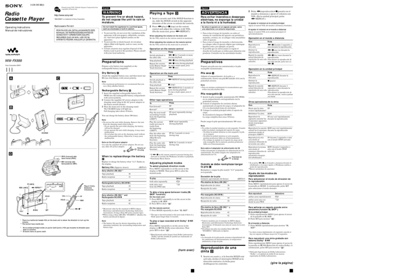 Sony Walkman WM-FX888 operating instructions