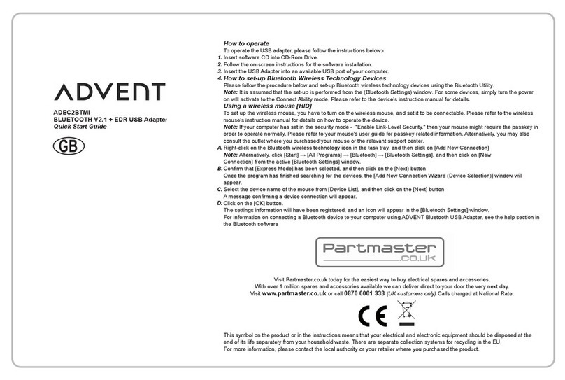 Advent ADEC2BTMI quick start guide Advent ADEC2BTMI quick start guide