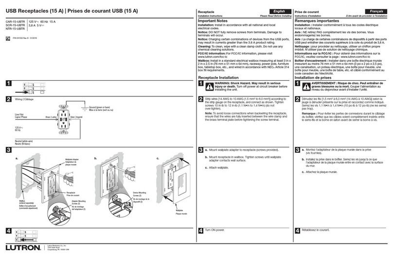 Lutron Electronics NTR-15-UBTR installation instructions