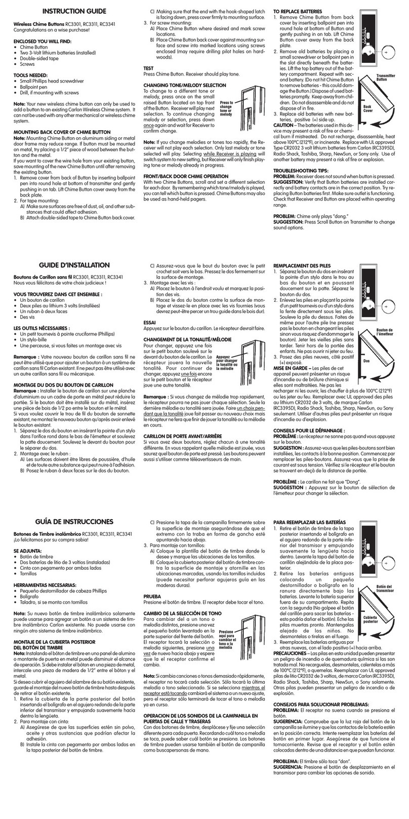 Carlon Wireless Chime Button Manual