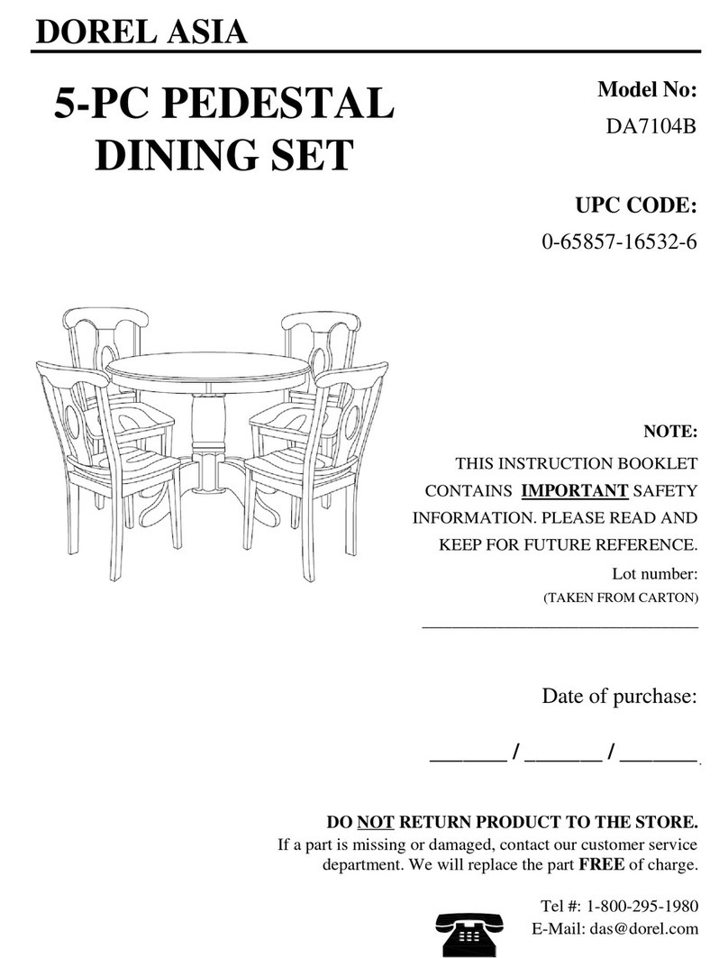 Dorel Asia 5-PC PEDESTAL DINING SET Instruction booklet Dorel Asia 5-PC PEDESTAL DINING SET Instruction booklet