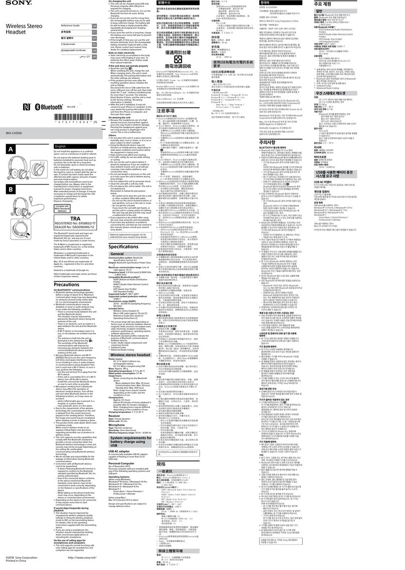 Sony WH-CH500 reference guide
