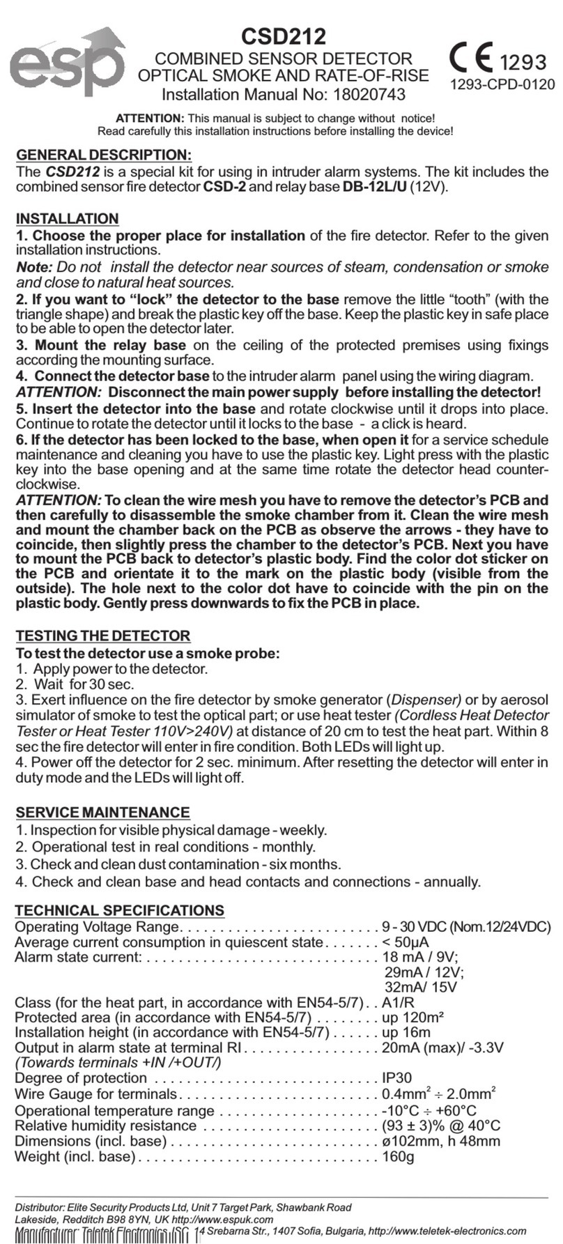 ESP CSD212 Installation instructions manual