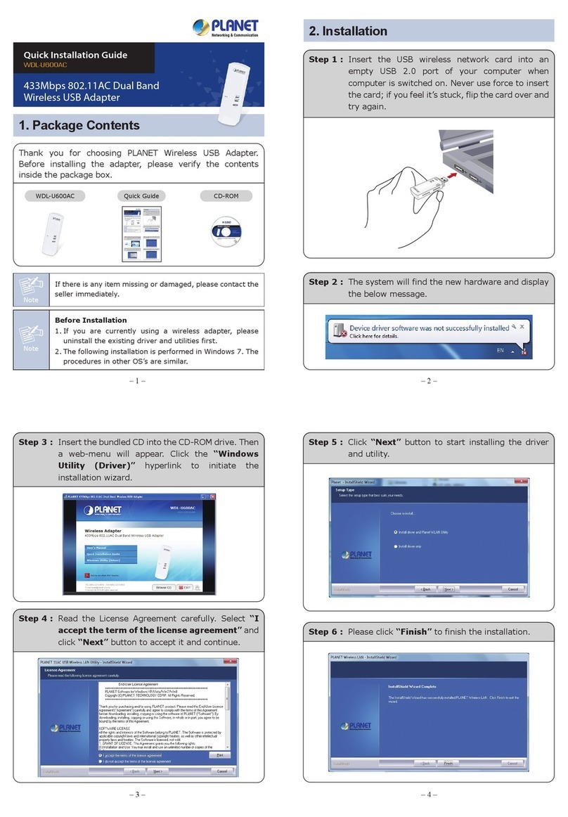 Planet Networking & Communication WDL-U600AC Quick installation guide