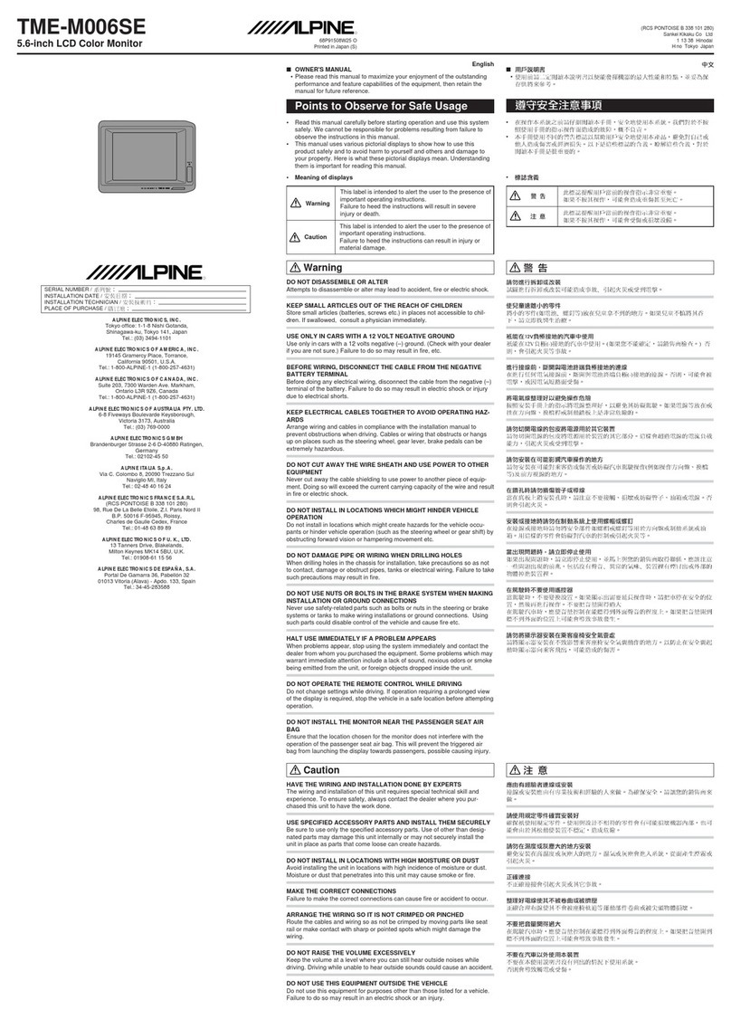 Alpine TME-M006SE User manual Alpine TME-M006SE User manual