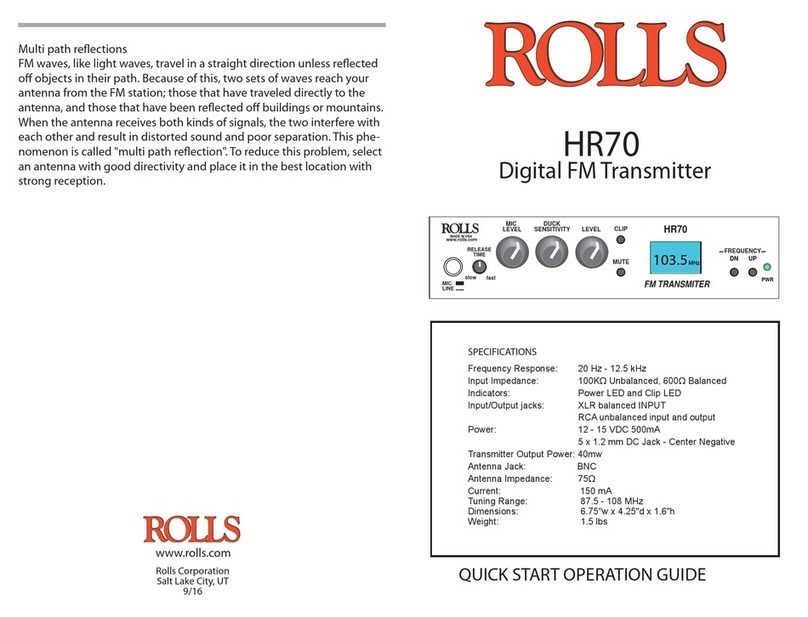 Rolls HR70 Quick start operation guide