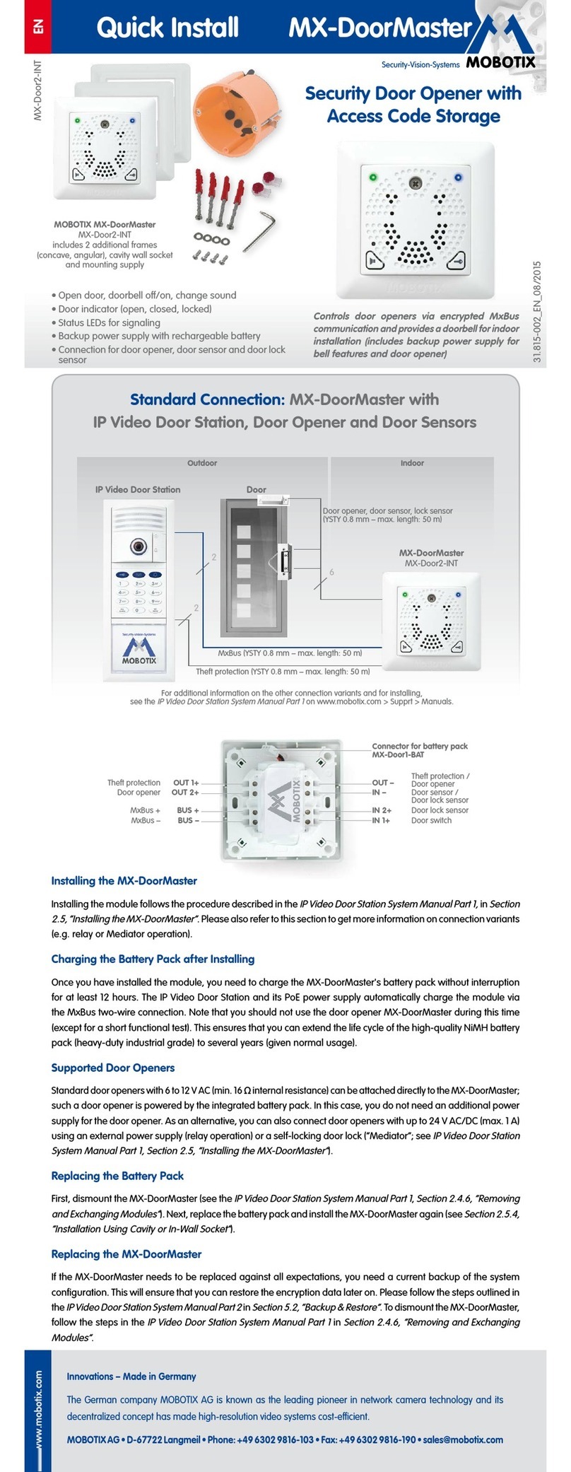 Mobotix DoorMaster MX-Door2-INT Quick install