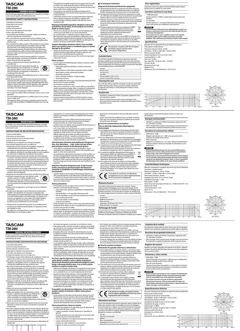 Tascam TM-280 owner's manual