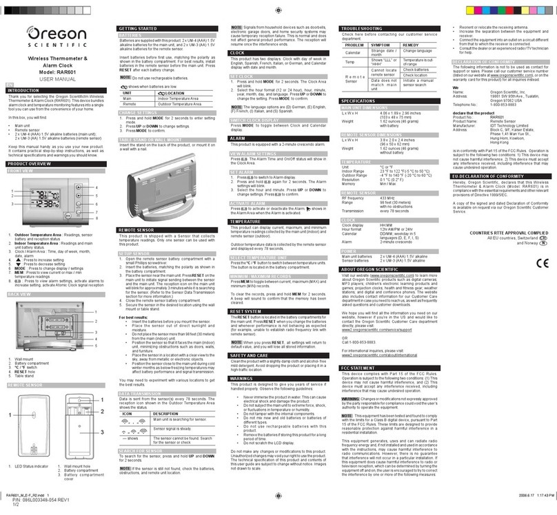 Oregon Scientific RAR601 user manual