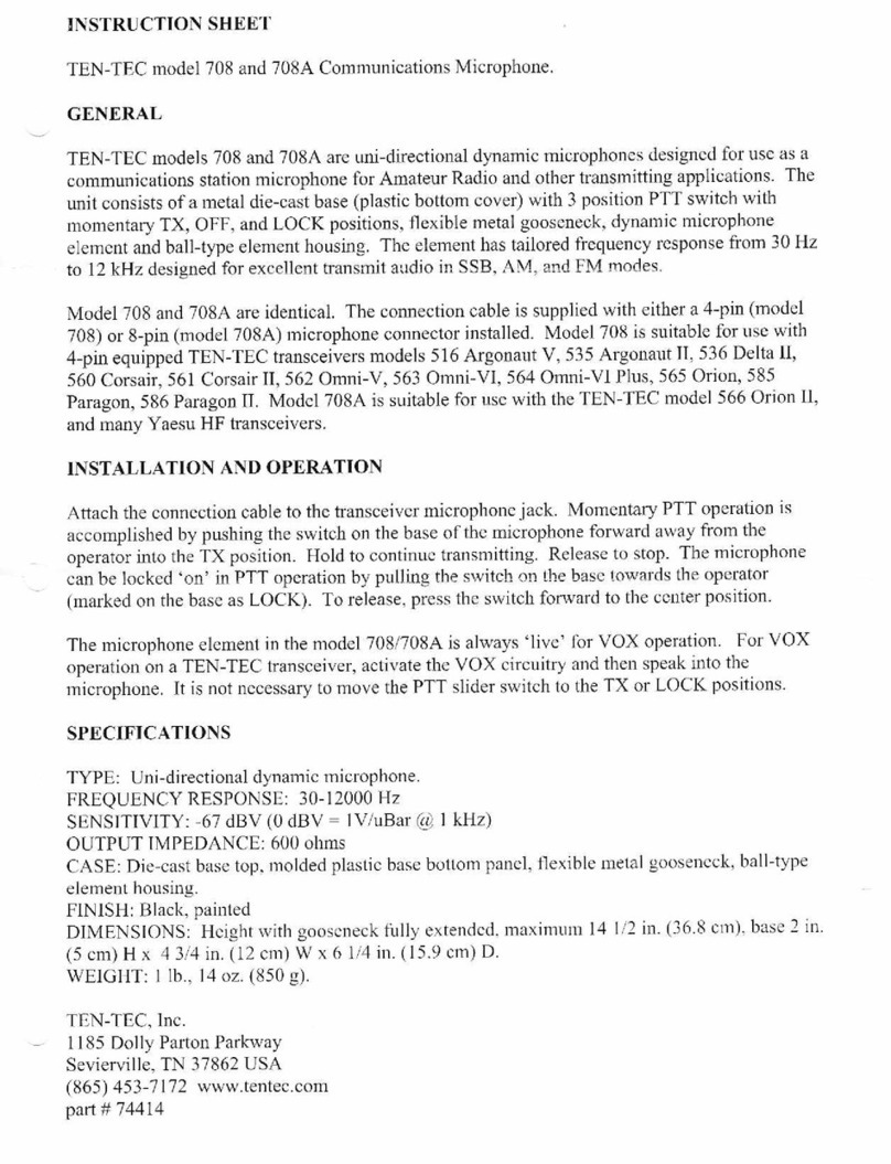 Ten-Tec 708 instruction sheet