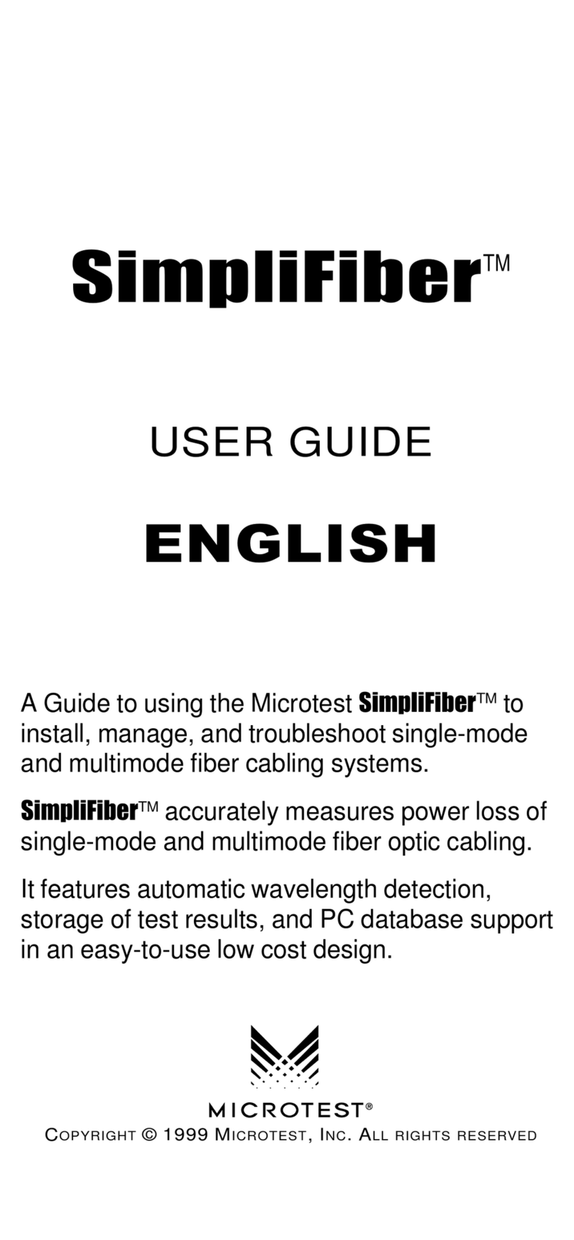 Microtest SimpliFiber 850/1300 Source user guide