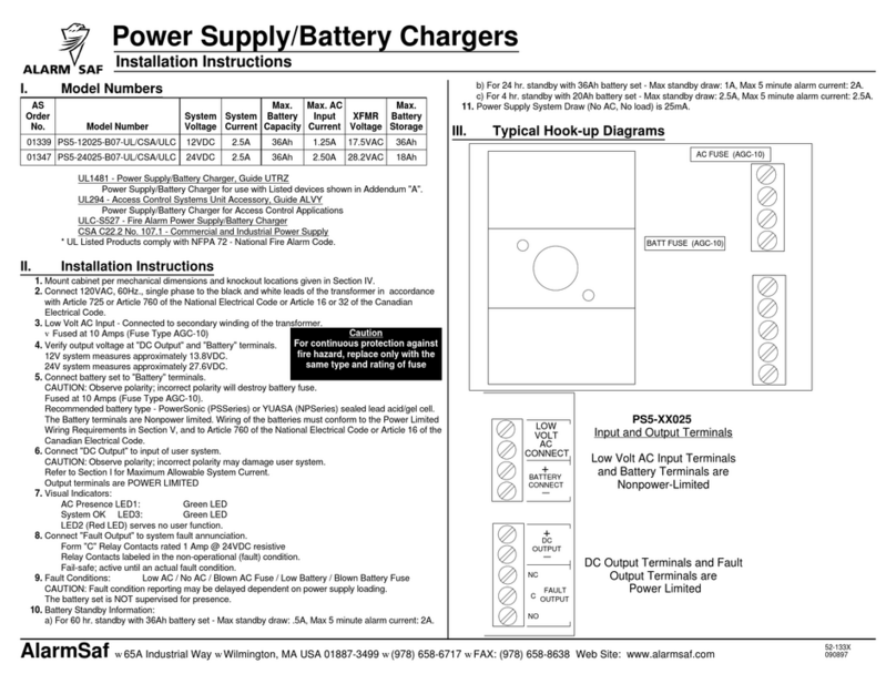 Alarm SAF PS5-12025-B07-UL/CSA/ULC Installation instructions manual