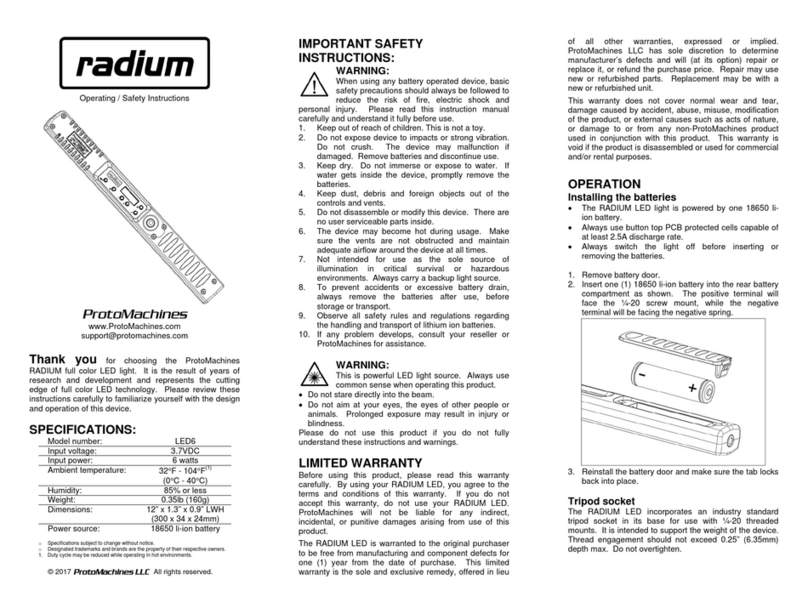 ProtoMachines Radium LED6 Operating and safety instructions