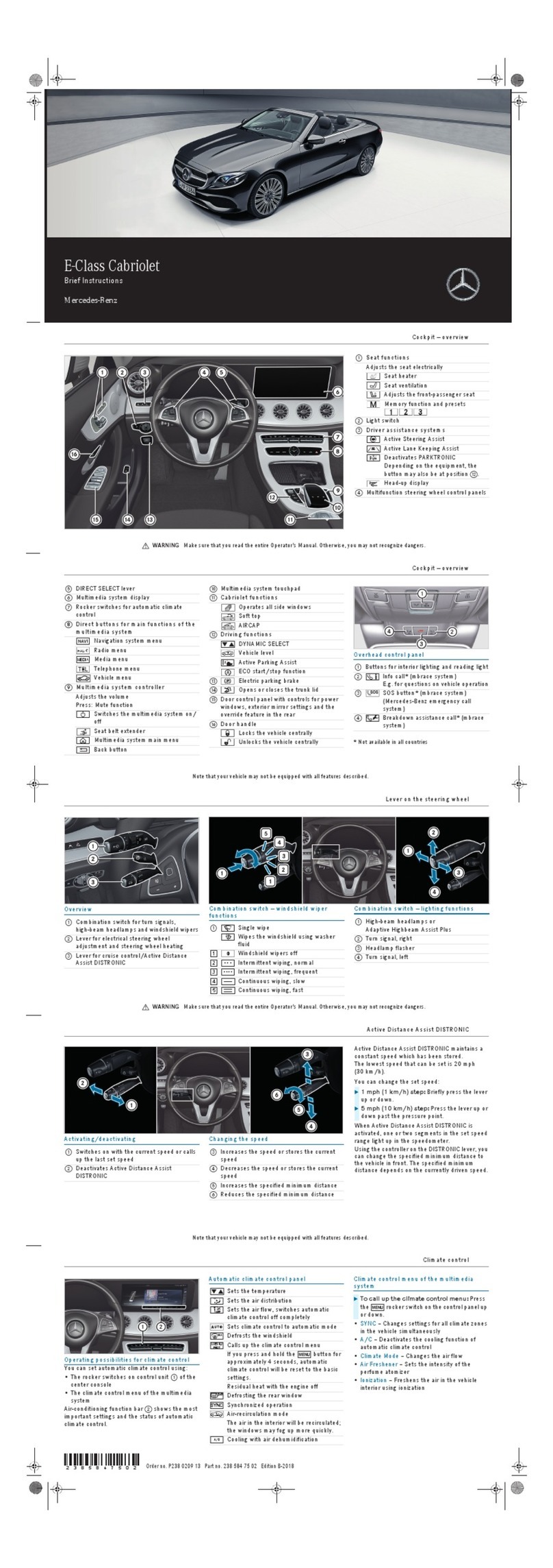 Mercedes-Benz E-Class Cabriolet Brief instructions