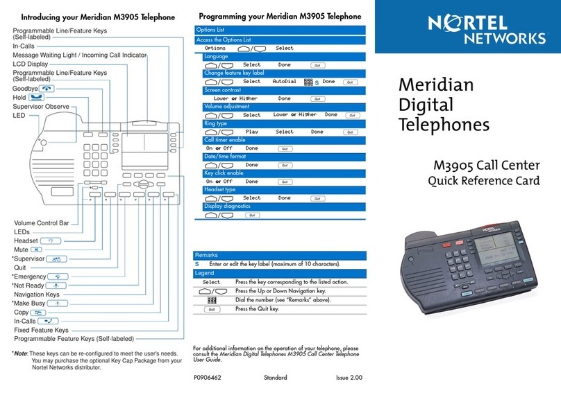 Nortel M3905 Call Center Quick reference card
