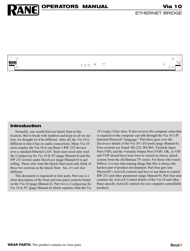 Rane Via 10 Operator's manual