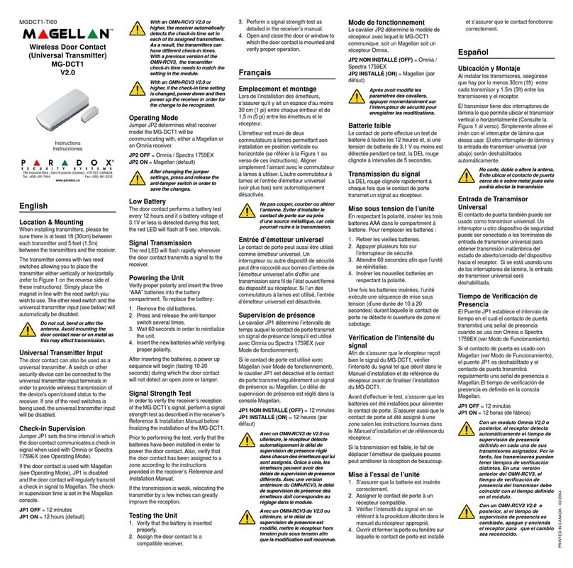 Paradox Magellan MG-DCT1 instructions