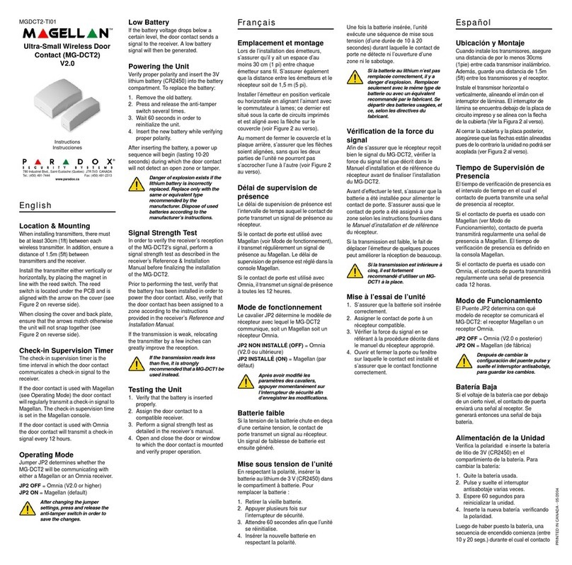 Paradox Magellan MG-DCT2 instructions