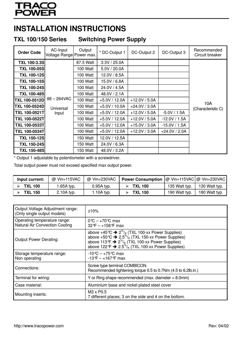TracoPower TXL 100-3.3S Installation instructions manual